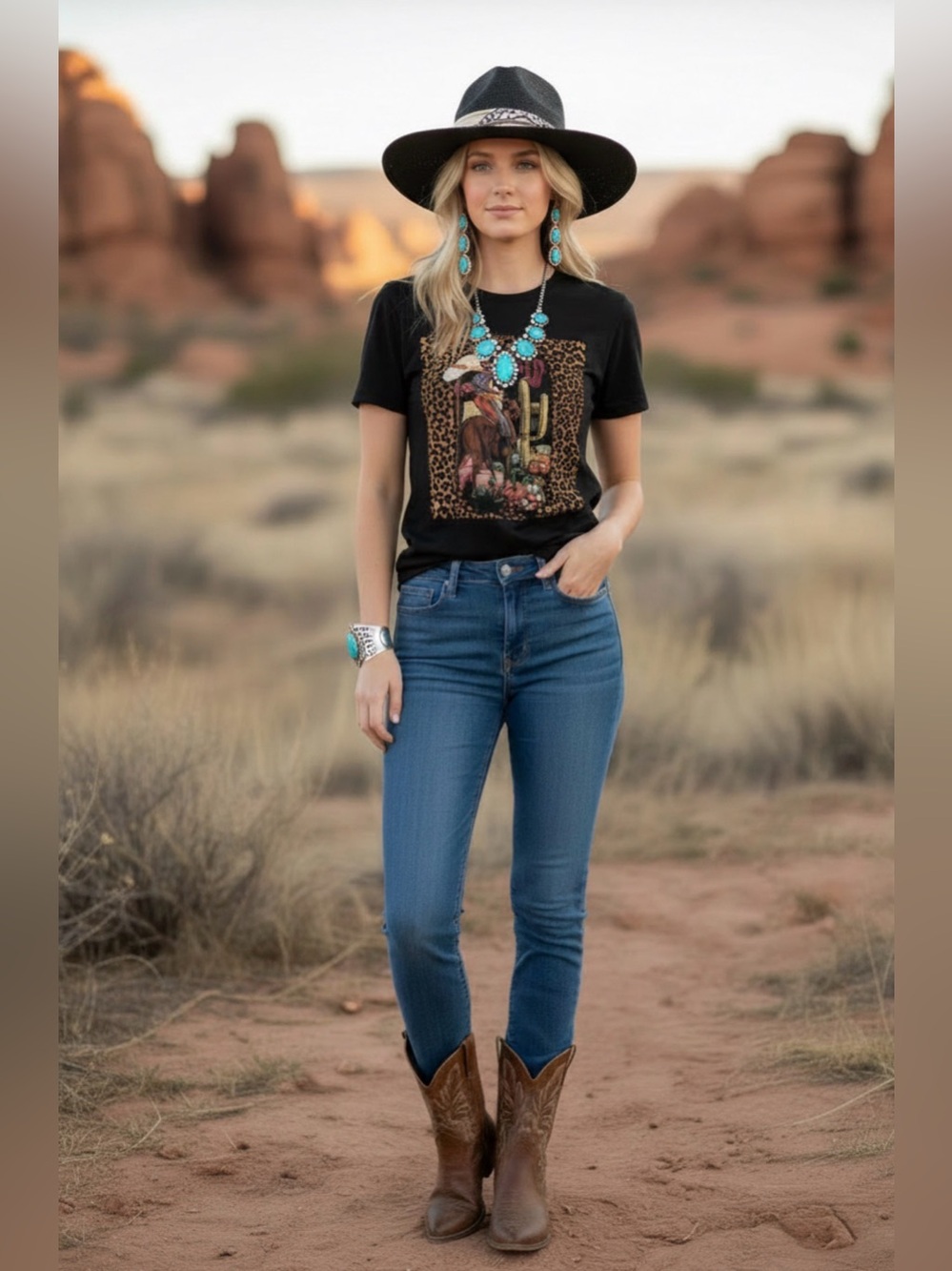 C.C. Boutique Black Straw Fedora hat with Bandana & Cross Charm